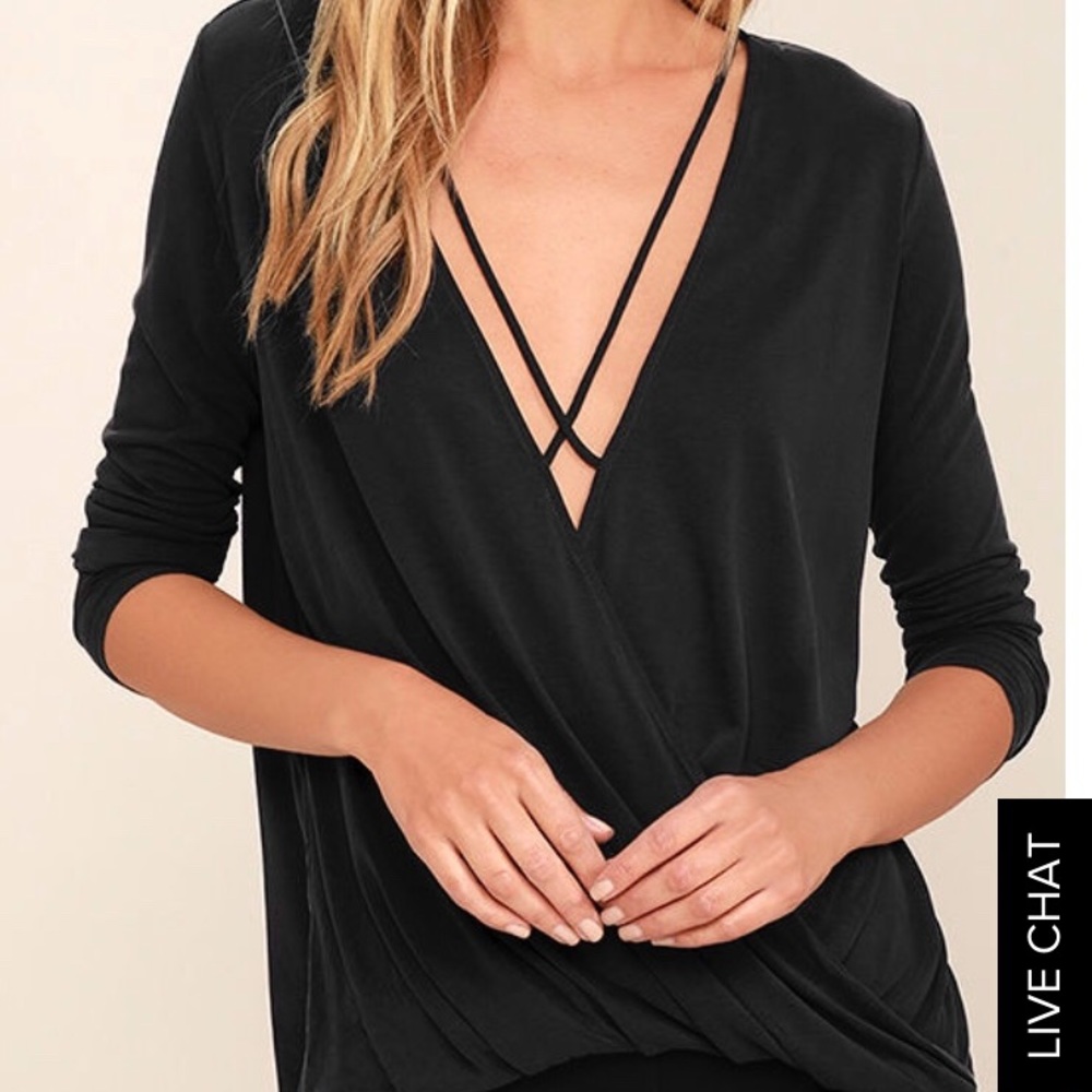 Lulus Elegant Breeze Washed Black Long Sleeve Top